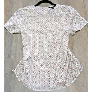 Banana Republic Top Womens Small White Red Print Short Sleeve Casual Blouse